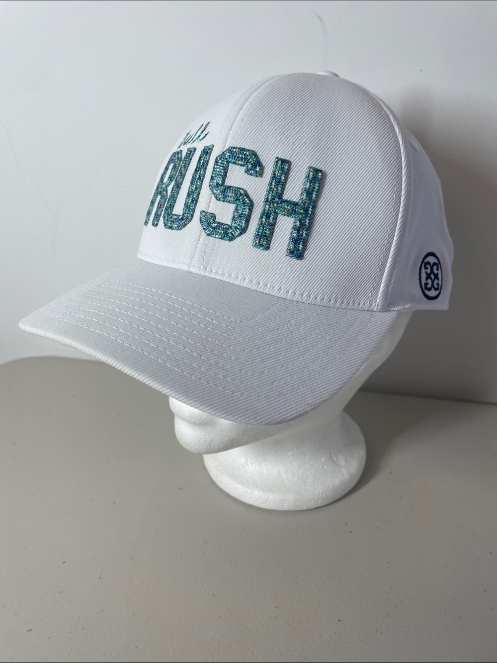 G/FORE Bull White Cap Teal 'RUSH' Embroidery Adjustable Snap Back Closure Golf